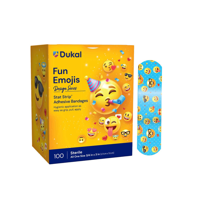 Dukal, Dukal Bandages, Fun Emojis Bandages, Emoji Bandages, Stat Strip Bandages, Adhesive Bandages, Sterile Bandages, First Aid, Wound Care, Cut Care, Scrape Care, Minor Wounds, Kids Bandages, Children's Bandages, Decorative Bandages, School First Aid, Family First Aid, Home Healthcare, Wound Protection, First Aid Supplies, Дукал, Пластыри С Эмодзи, Детские Пластыри, Лейкопластырь, Первая Помощь, Уход За Ранами, Защита Ран, Стерильный Пластырь, Порезы, Ссадины, Детская Аптечка, Dukal, Curitas Emoji, Curitas