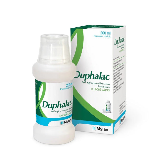Duphalac bottle and packaging on a white background