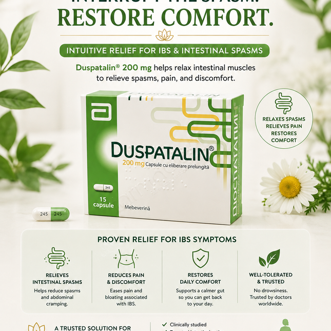 Intestinal Spasms & IBS Relief |Duspatalin® 200 mg Capsules – 15 / 30 Capsules