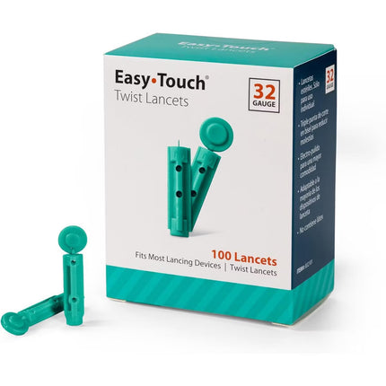 EasyTouch Twist Lancets 32G - 100 Count Box - Sterile, Individually Sealed, Comfortable Blood Glucose Testing, Compatible with Most Lancing Devices