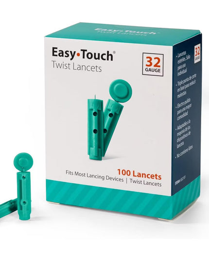 EasyTouch Twist Lancets 32G - 100 Count Box - Sterile, Individually Sealed, Comfortable Blood Glucose Testing, Compatible with Most Lancing Devices