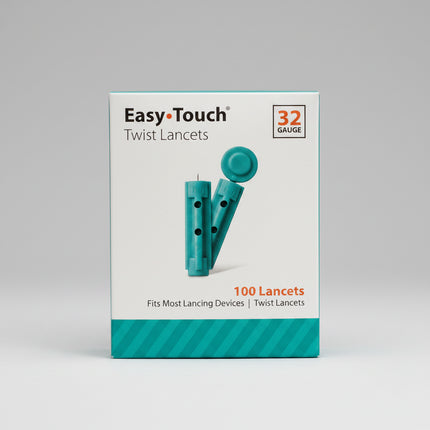 EasyTouch Twist Lancets 32G - 100 Count Box - Sterile, Individually Sealed, Comfortable Blood Glucose Testing, Compatible with Most Lancing Devices