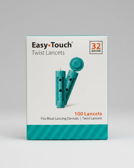 EasyTouch Twist Lancets 32G - 100 Count Box - Sterile, Individually Sealed, Comfortable Blood Glucose Testing, Compatible with Most Lancing Devices