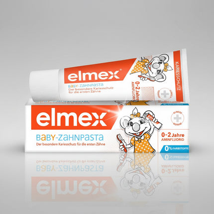 Elmex Baby Toothpaste is specially formulated oral care for babies from&nbsp;0 to 2 years old to help protect emerging milk teeth from cavities with gentle daily use. It supports healthy enamel development and helps strengthen delicate baby teeth while being kind to sensitive gums.