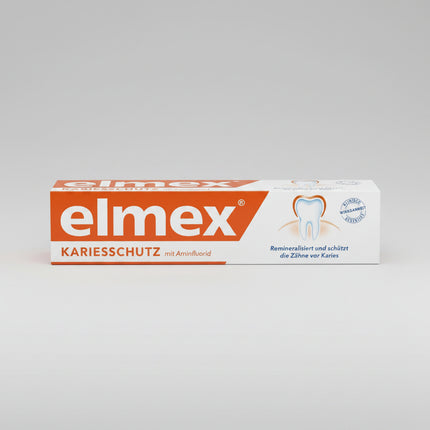Elmex Kariesschutz Zahnpasta&nbsp;— Elmex Caries Protection Toothpaste is a trusted European dental care formula designed to help strengthen enamel and protect teeth from cavities. Its active ingredient, amino fluoride (Olaflur), forms a protective layer on the enamel surface, helping remineralize teeth and provide long-lasting protection against tooth decay.