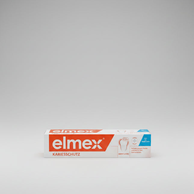Elmex Kariesschutz Zahnpasta&nbsp;— Elmex Caries Protection Toothpaste is a trusted European dental care formula designed to help strengthen enamel and protect teeth from cavities. Its active ingredient, amino fluoride (Olaflur), forms a protective layer on the enamel surface, helping remineralize teeth and provide long-lasting protection against tooth decay.