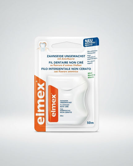 elmex® Unwaxed Dental Floss with Amine Fluoride is designed for thorough cleaning of the narrow spaces between teeth that cannot be adequately reached with a toothbrush.