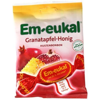 Em-eukal pomegranate honey lozenge package on a white background