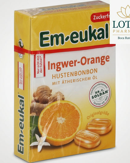 Em-eukal Ingwer Orange Sugar-Free Candies combine the warm, spicy taste of ginger with fruity orange in a refreshing sugar-free hard candy. They are designed for everyday enjoyment and are especially pleasant during travel, work, or colder seasons when a warming citrus-ginger flavor is desired.