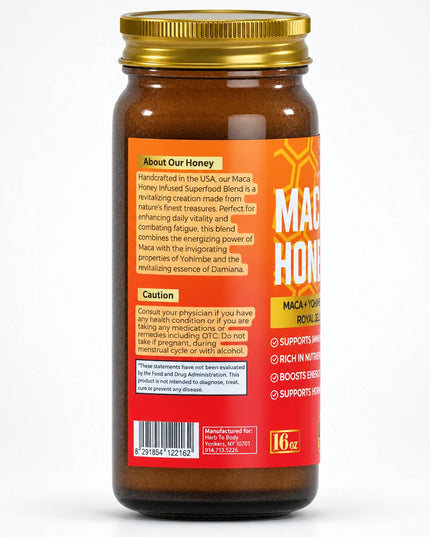 Energy & Vitality Herbal Honey – Maca Honey Infused Superfood Blend – 16 oz