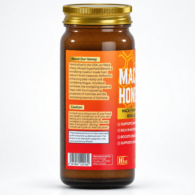 Energy & Vitality Herbal Honey – Maca Honey Infused Superfood Blend – 16 oz
