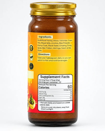 Energy & Vitality Herbal Honey – Maca Honey Infused Superfood Blend – 16 oz