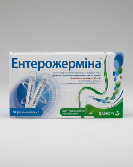 Enterogermina is a probiotic supplement formulated to help restore and maintain a healthy balance of intestinal microflora. It contains&nbsp;Bacillus clausii spores, a beneficial probiotic strain known for its stability and ability to survive stomach acid, allowing it to reach the intestines effectively.