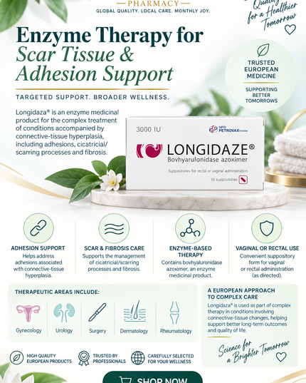 Enzyme Therapy for Scar Tissue & Adhesion Support |Longidaza® 3000 IU Vaginal & Rectal Suppositories – 10 Suppositories