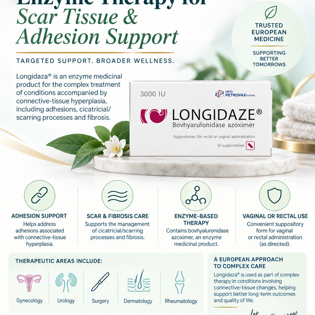 Enzyme Therapy for Scar Tissue & Adhesion Support |Longidaza® 3000 IU Vaginal & Rectal Suppositories – 10 Suppositories