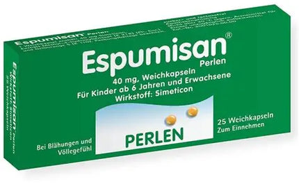 Espumisan Perlen packaging with green and white design