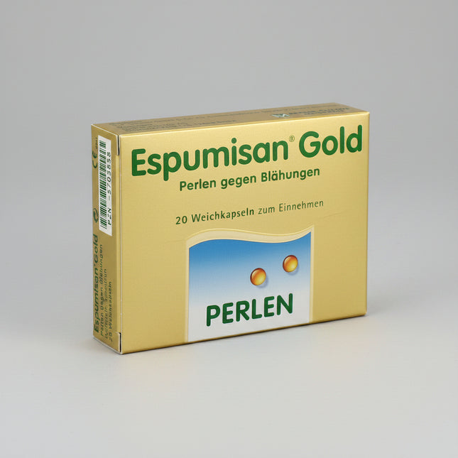 Espumisan Gold Perlen are soft gel capsules containing simethicone, a defoaming agent that helps reduce excessive gas and related digestive sensations by breaking up gas bubbles in the stomach and intestines. This action supports easier gas passage and relief from symptoms like abdominal fullness, pressure, and cramping.
