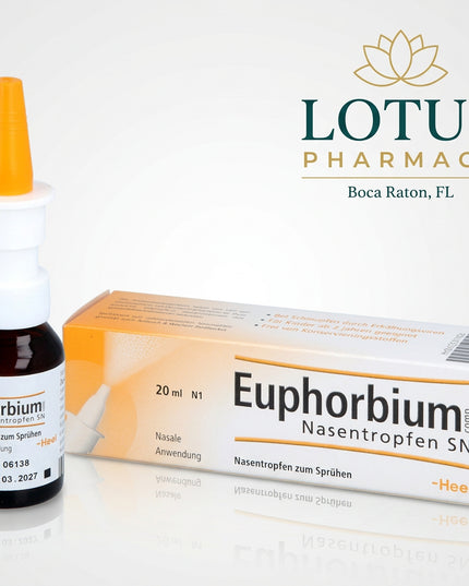 Euphorbium compositum Nasentropfen SN is a German homeopathic nasal spray from Heel used for acute rhinitis (runny or stuffy nose) and as supportive therapy for sinus inflammation. It is designed to moisturize and support irritated, dry nasal mucosa while helping maintain comfortable nasal breathing.