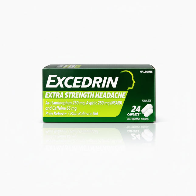 A box of Excedrin Extra Strength Headache caplets, 24 count,