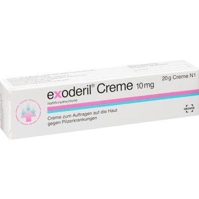 Box of exoderil Creme 10 mg on a white background