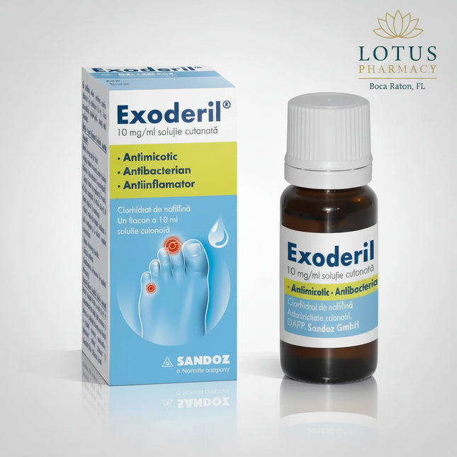 exoderil, exoderil solution, exoderil 1%, naftifine, naftifine hydrochloride, antifungal solution, nail fungus treatment, onychomycosis treatment, athlete's foot treatment, ringworm treatment, jock itch treatment, fungal skin infection, topical antifungal, skin fungus, foot fungus, european pharmacy, экзодерил, экзодерил раствор, нафтифин, противогрибковый раствор, грибок ногтей, онихомикоз, грибок стопы, микоз кожи, лечение грибка, farmacia europea, exoderil solución, naftifina, clorhidrato de naftifina, s