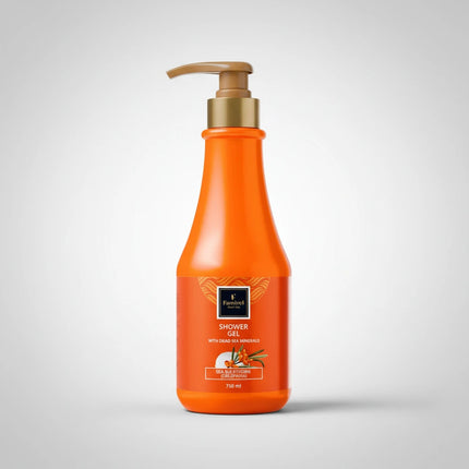 famirel, famirel shower gel, sea buckthorn shower gel, dead sea minerals, moisturizing body wash, nourishing shower gel, body cleanser, hydrating shower gel, aloe vera body wash, chamomile shower gel, cucumber extract, macadamia oil, avocado oil, vitamin e body wash, dead sea skincare, body care, shower gel, фамирель, гель для душа, облепиха, минералы мертвого моря, увлажняющий гель для душа, уход за телом, алоэ вера, ромашка, масло авокадо, масло макадамии, gel de ducha famirel, espino amarillo, minerales 