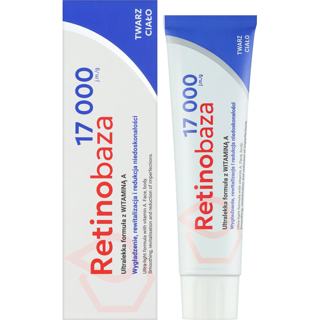 Retinobaza cream and packaging with text on a white background