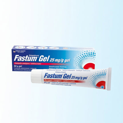 Fastum® Gel 2.5% is a topical non-steroidal anti-inflammatory drug (NSAID) containing ketoprofen 25 mg/g (2.5%). It provides local relief of pain and inflammation associated with muscular and rheumatic conditions and soft-tissue injuries, including acute strains and sprains.

The lightweight gel is applied directly to the painful or inflamed area, making it useful for localized muscle, joint, back, and sports-related discomfort.