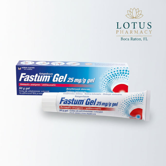 Fastum® Gel 2.5% is a topical non-steroidal anti-inflammatory drug (NSAID) containing ketoprofen 25 mg/g (2.5%). It provides local relief of pain and inflammation associated with muscular and rheumatic conditions and soft-tissue injuries, including acute strains and sprains.

The lightweight gel is applied directly to the painful or inflamed area, making it useful for localized muscle, joint, back, and sports-related discomfort.