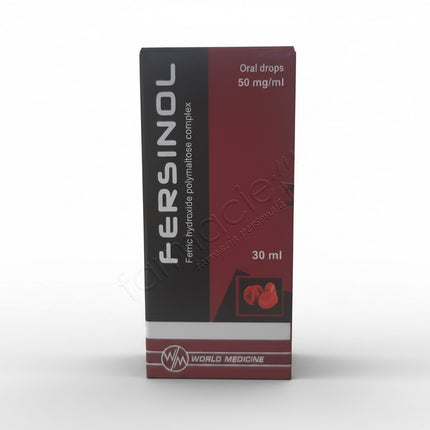 Fersinol is an oral iron preparation containing iron (III) hydroxide polymaltose complex, used for the treatment and prevention of iron deficiency and iron-deficiency anemia. The drop formulation allows precise, weight-based dosing, especially suitable for infants and children under medical supervision.