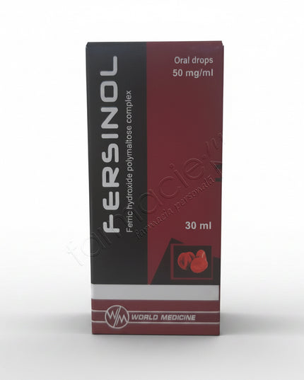 Fersinol is an oral iron preparation containing iron (III) hydroxide polymaltose complex, used for the treatment and prevention of iron deficiency and iron-deficiency anemia. The drop formulation allows precise, weight-based dosing, especially suitable for infants and children under medical supervision.
