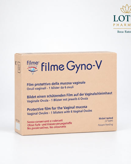 Filme Gyno-V Vaginal Ovules are a vaginal moisture-support product containing DL-alpha-tocopheryl acetate (Vitamin E) 500 mg per ovule. They are designed to form a gentle, protective film on the vaginal mucosa and help restore normal hydration when dryness or reduced vaginal secretions cause discomfort.