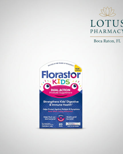 Florastor Kids is an easy-to-mix probiotic powder formulated to support digestive balance and immune health in children. It contains the specific probiotic yeast strain Saccharomyces boulardii CNCM I-745, the signature strain used in Florastor products. The powder can be mixed into soft foods or beverages, making it convenient for children who may not be able to swallow capsules.
