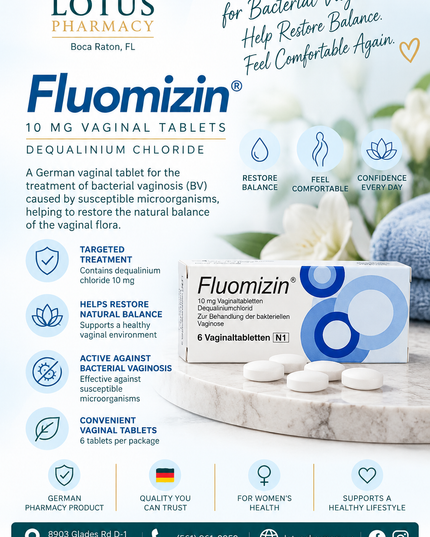Fluomizin® 10 mg Vaginal Tablets – 6 Tablets | Dequalinium Chloride for Bacterial Vaginosis