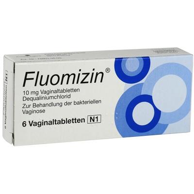 Box of Fluomizin vaginal tablets on a white background