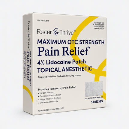 foster and thrive, foster & thrive lidocaine patch, lidocaine patch, 4% lidocaine, pain relief patch, topical pain relief, maximum strength lidocaine, back pain relief, neck pain relief, shoulder pain relief, muscle pain relief, joint pain relief, arthritis pain relief, nerve pain relief, topical anesthetic, otc pain patch, lidocaine 4 patch, пластырь с лидокаином, лидокаин 4%, обезболивающий пластырь, боль в спине, боль в шее, боль в мышцах, боль в суставах, местное обезболивание, parche de lidocaína, lido