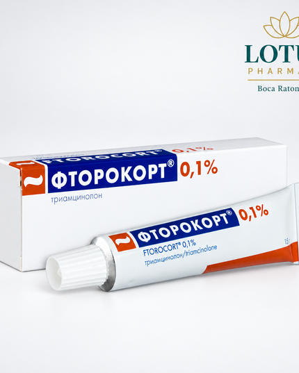 Ftorocort 0.1% is a topical corticosteroid ointment containing triamcinolone acetonide 1 mg/g (0.1%). It is used for inflammatory skin conditions that respond to corticosteroids, including eczema, allergic and contact dermatitis, neurodermatitis, psoriasis, lichen planus, and other steroid-responsive inflammatory skin disorders.