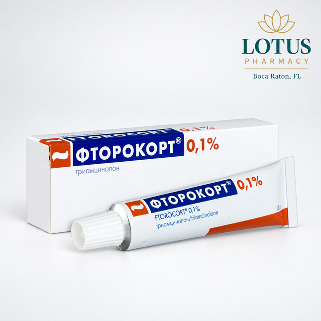 Ftorocort 0.1% is a topical corticosteroid ointment containing triamcinolone acetonide 1 mg/g (0.1%). It is used for inflammatory skin conditions that respond to corticosteroids, including eczema, allergic and contact dermatitis, neurodermatitis, psoriasis, lichen planus, and other steroid-responsive inflammatory skin disorders.