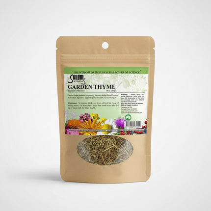 Garden thyme is a powerful traditional European herb known for its natural antibacterial, expectorant, and immune-supporting properties. It is commonly used to support respiratory health, soothe coughs and sore throats, and help the body fight colds and infections. Thyme also supports digestion and helps relieve bloating and stomach discomfort.

