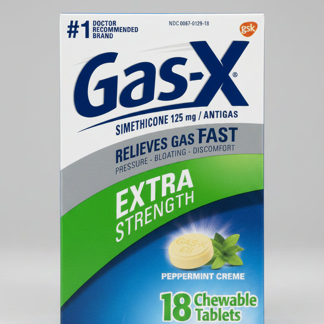 Gas-X® Extra Strength Chewable Tablets provide fast relief from&nbsp;gas pressure, bloating, and abdominal discomfort caused by excess gas. Each chewable tablet contains 125 mg of simethicone, an anti-gas ingredient that helps break up gas bubbles in the digestive tract for easier elimination and rapid comfort. The smooth Cherry Creme flavor makes them easy to take anytime, anywhere.