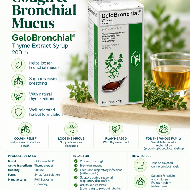 Cough & Bronchial Mucus Relief Syrup – GeloBronchial Thyme Extract – 200 mL