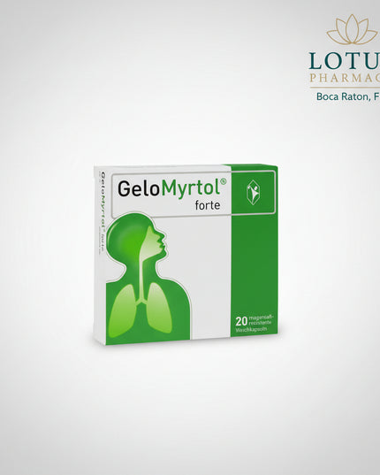GeloMyrtol Forte is a German herbal respiratory medicine containing Myrtol standardized 300 mg per capsule. It is used to help loosen thick mucus and support mucus clearance in acute and chronic bronchitis and inflammation of the sinuses.

The enteric-coated soft capsules are designed to pass through the stomach before releasing their contents in the intestine. GeloMyrtol Forte is commonly used when respiratory congestion is associated with thick secretions, sinus pressure, or productive cough.