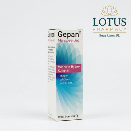 Gepan Mannose-Gel is a German intimate-care hydrogel formulated for the external intimate area. It combines D-mannose, hyaluronic acid, xylitol, lactic acid, pentylene glycol, and caprylyl glycol to moisturize, soothe, and support the skin’s natural protective barrier.
