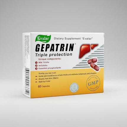 Gepatrin by Evalar is a dietary supplement formulated to support&nbsp;liver health, detoxification processes, and metabolic balance. The formula combines essential phospholipids, herbal extracts, and antioxidant vitamins to help maintain normal liver function and protect liver cells from oxidative stress.background