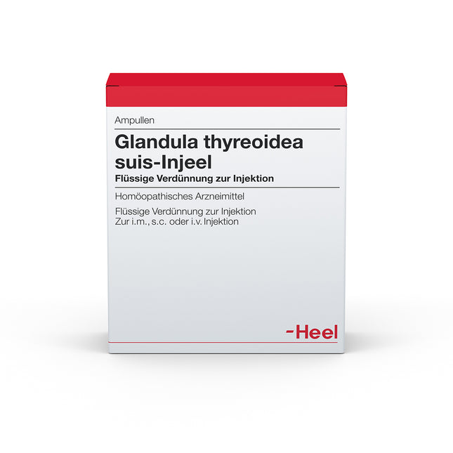 Box of Glandula thyreoidea suis-Injeel ampoules for injection, with product information in German.