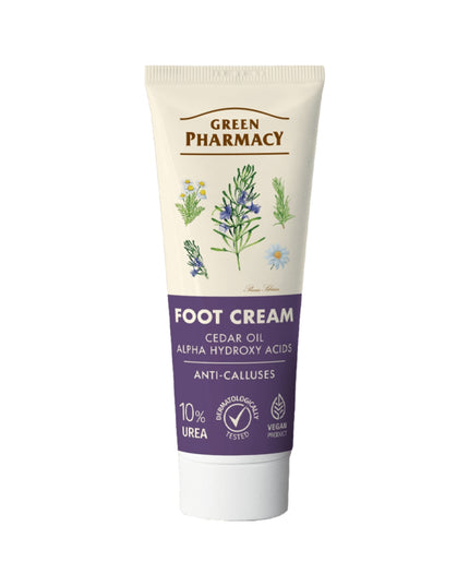 Tube of Green Pharmacy foot cream on a white background