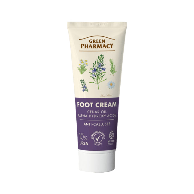 Tube of Green Pharmacy foot cream on a white background