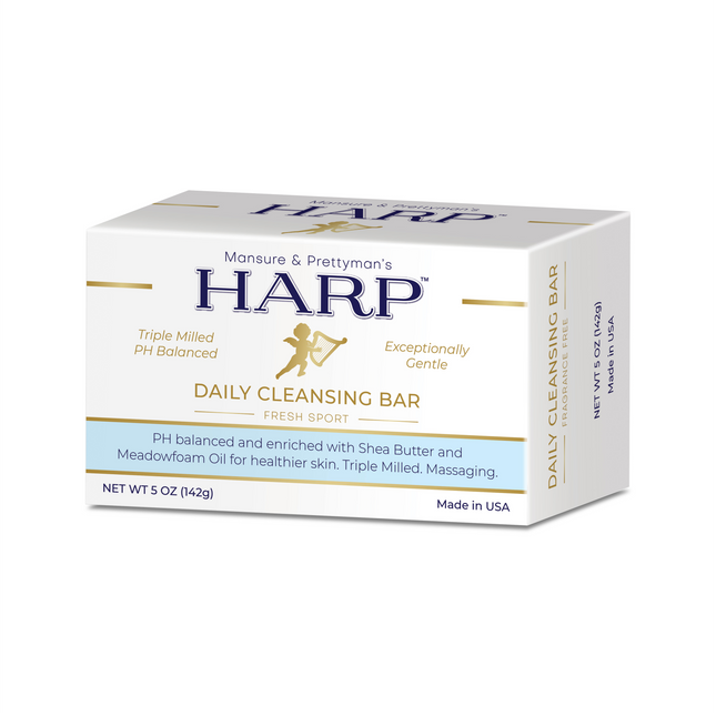 HARP pH-Balanced Body Wash Bar - Exceptionally Gentle For Dry or Sensitive Skin + Shea Butter-Borage oil- Meadowfoam | Non-Comedogenic | Soap-Free, Lye-Free. FRESH SPORT FRAGRANCE. 5oz