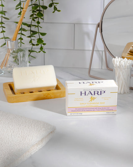 HARP pH-Balanced Body Wash Bar - Exceptionally Gentle For Dry or Sensitive Skin + Shea Butter-Borage oil- Meadowfoam | Non-Comedogenic | Soap-Free, Lye-Free. VANILLA LAVENDER FRAGRANCE. 5oz