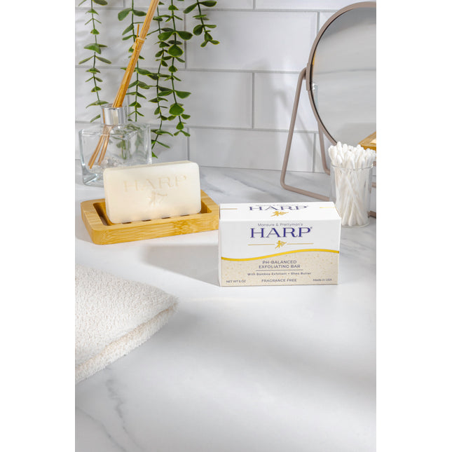 HARP pH-Balanced (5.0-6.0) Exfoliating Body Wash Bar - Fragrance Free. Ground Bamboo Exfoliation the perfect consistency. Soap/Lye/Preservative/Dye/Masking agent-Free